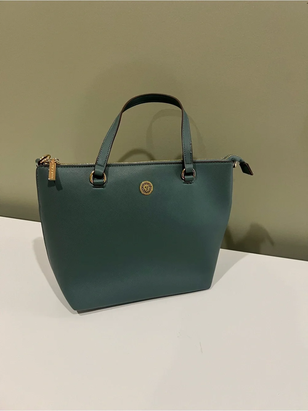 Anne Klein Teal Structured Saffiano Shoulder Tote with Gold Accent
